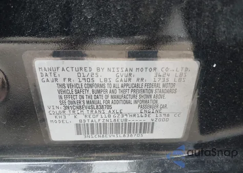 2025 Nissan Versa 1.6 Sv from USA, damaged, VIN 3N1CN8EV4SL838705
